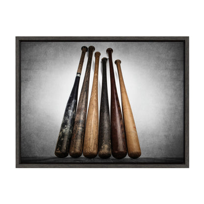 Vintage baseball bats framed canvas wall art in gray frame, easy to hang