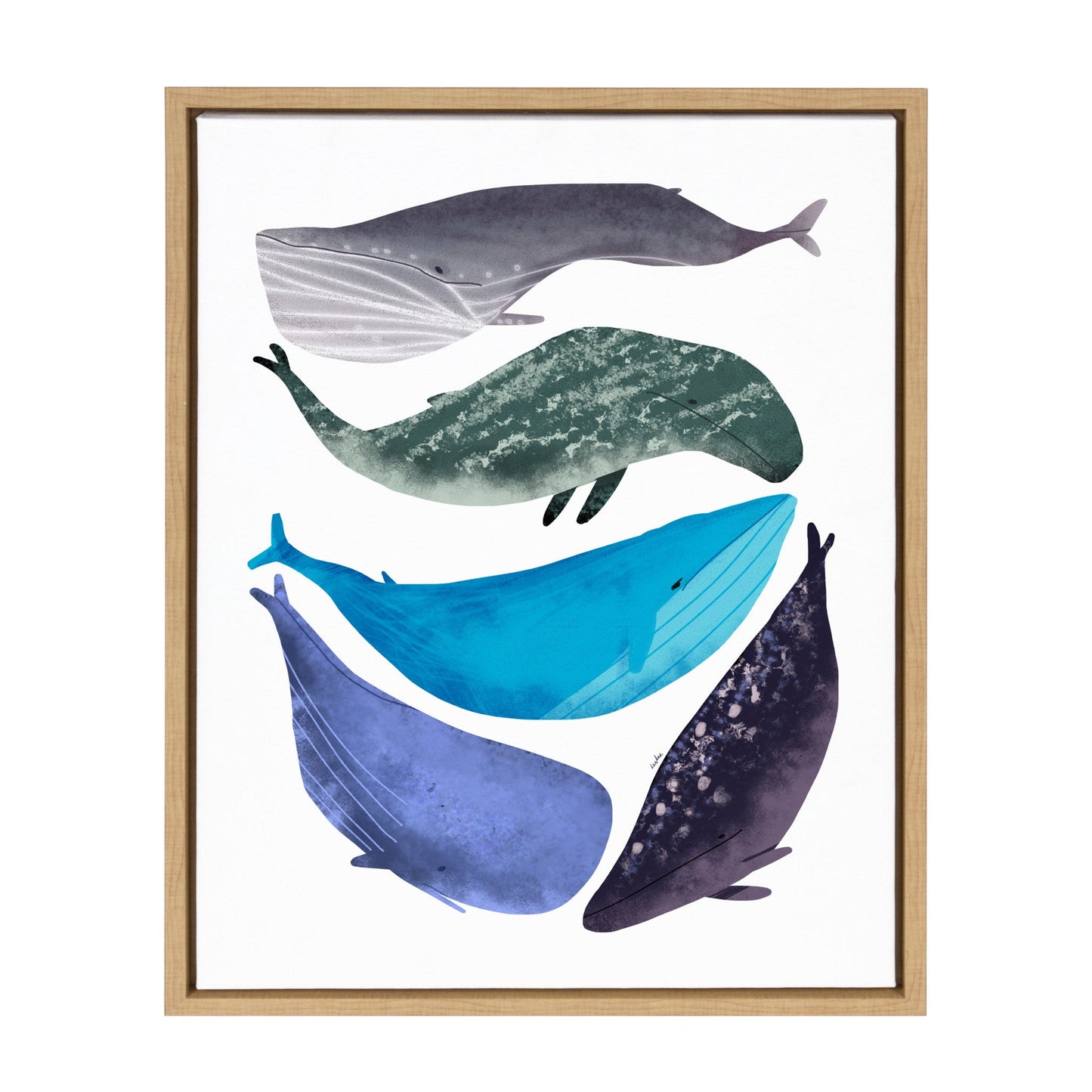 Whales framed canvas wall art, five whales ocean decor