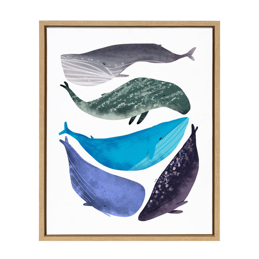 Whales framed canvas wall art, five whales ocean decor