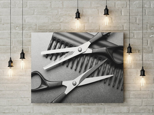 Scissors and comb hair salon barber shop canvas wall art