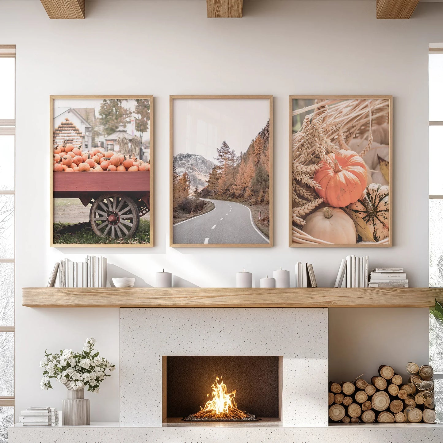 Autumn Pumpkin Wall Art Set of 3 Rustic Fall Prints