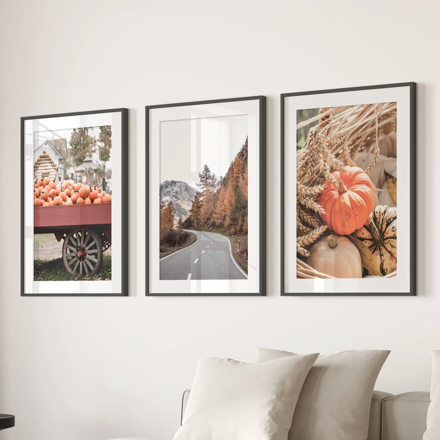 Autumn Pumpkin Wall Art Set of 3 Rustic Fall Prints