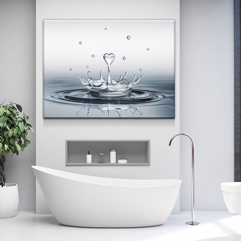 Heart Water Splash Canvas Wall Art, Bathroom Decor
