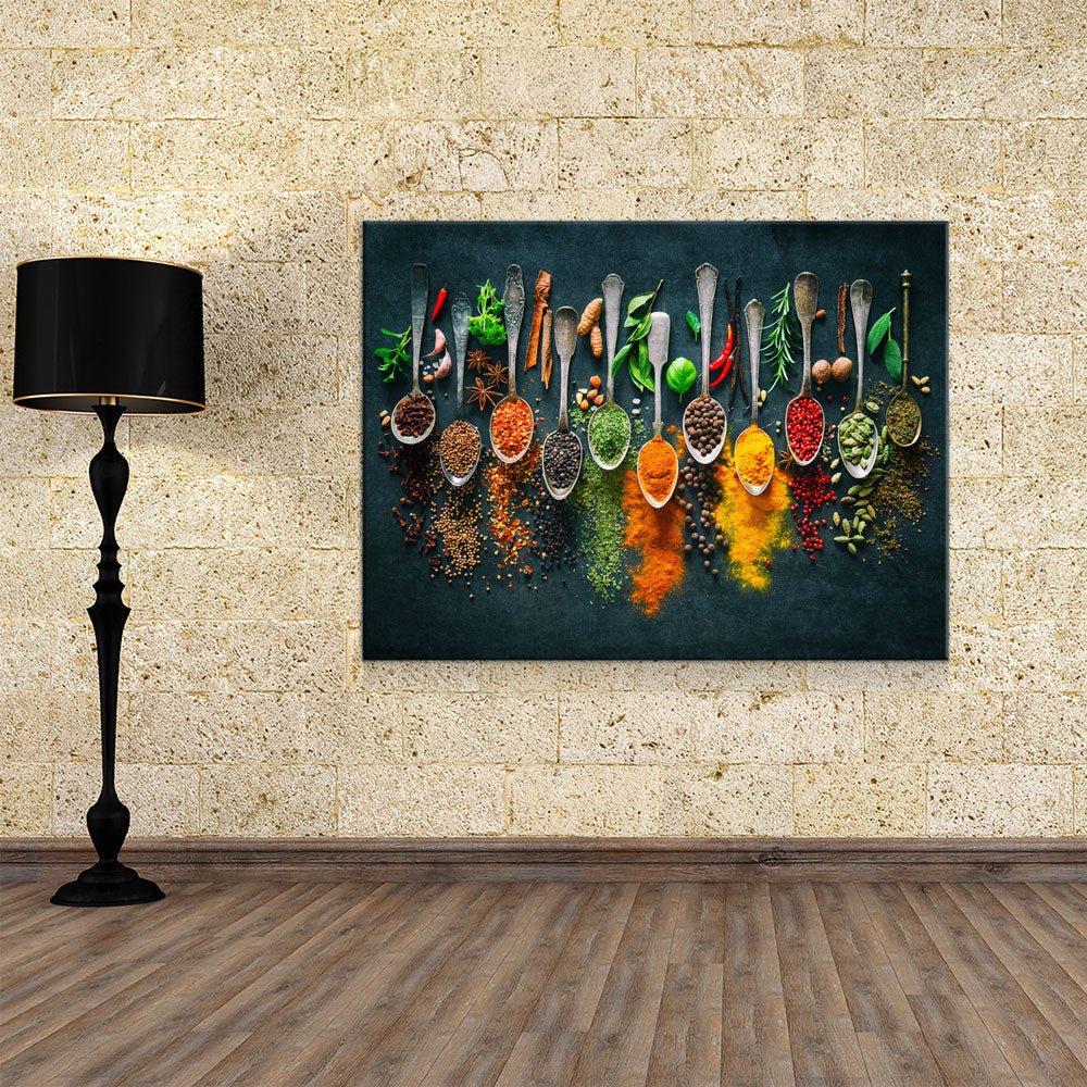Herbs, Spices & Spoons Canvas Wall Art - Kitchen Decor