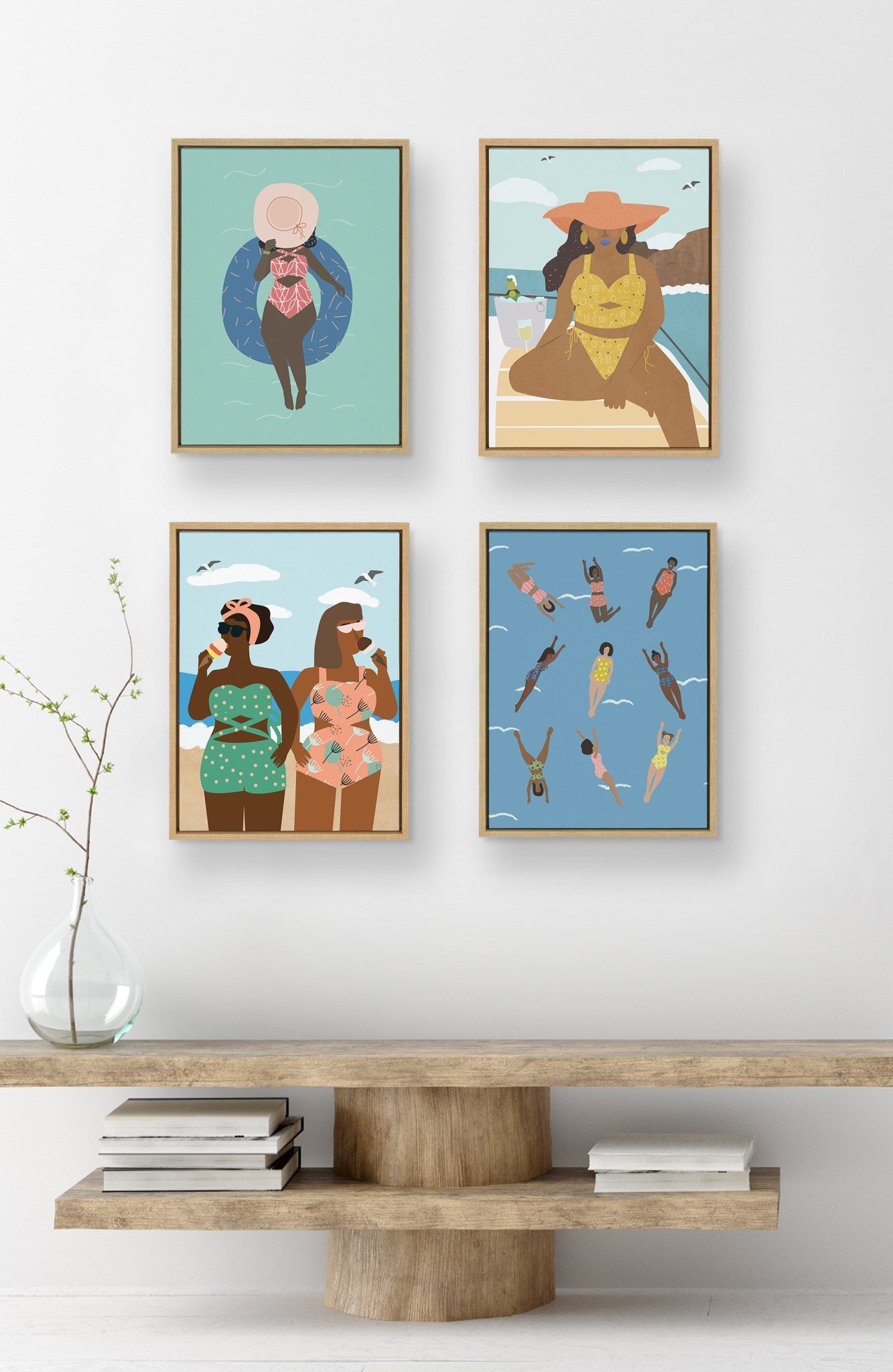Coastal Swimmers Framed Canvas Wall Art