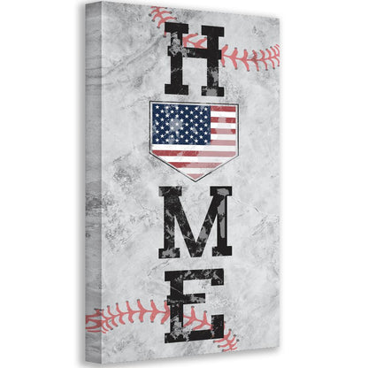 Home plate and baseball canvas wall art in vivid color, stretched on a wood frame
