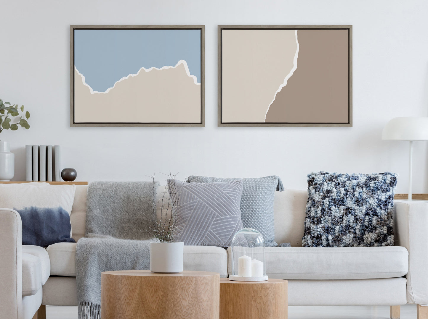 Beige and Blue Abstract Landscape Canvas Wall Art