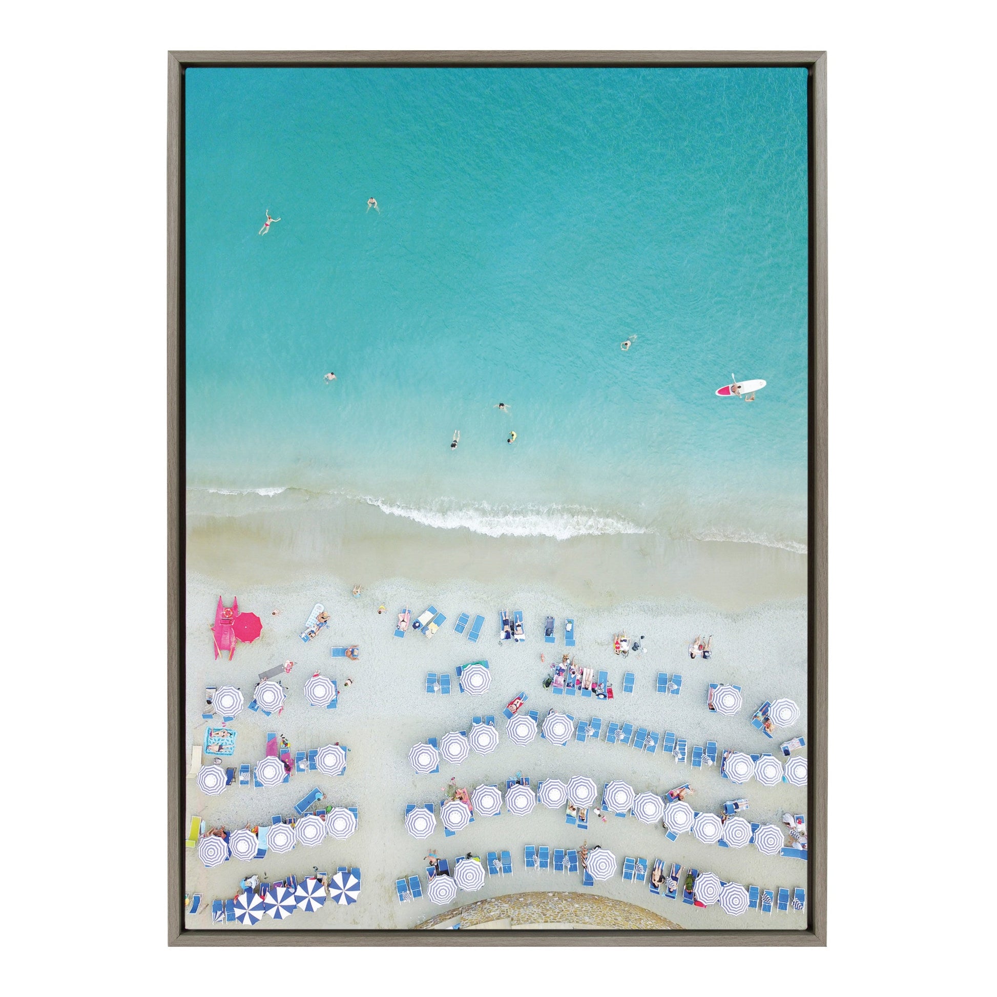Overhead coastal swimmers framed canvas wall art in clear blue water, ready to hang
