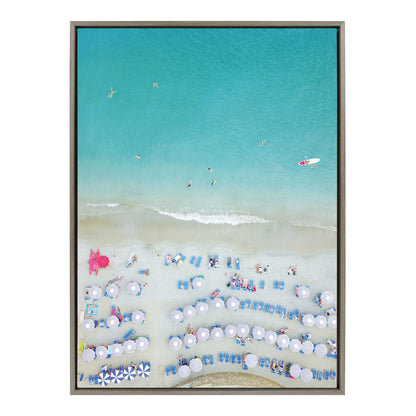 Overhead coastal swimmers framed canvas wall art in clear blue water, ready to hang