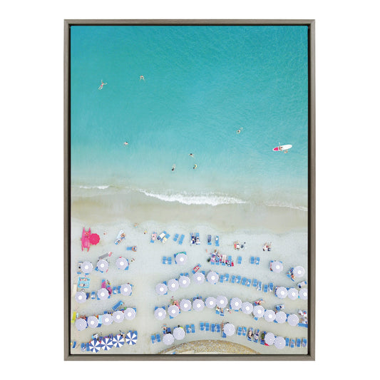 Overhead coastal swimmers framed canvas wall art in clear blue water, ready to hang