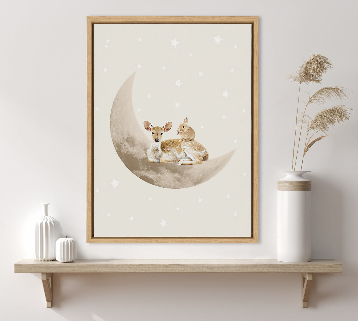 On the Moon Animals Canvas Wall Art