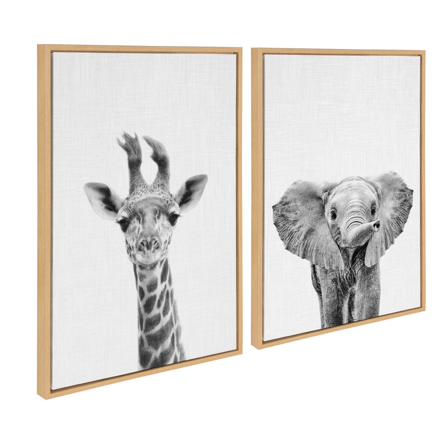 Baby Giraffe and Elephant Framed Canvas Art Set