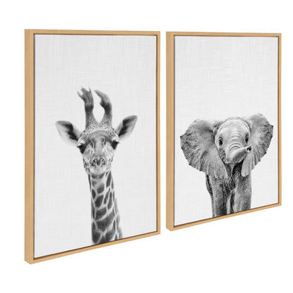 Baby Giraffe and Elephant Framed Canvas Art Set