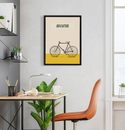 Yellow Adventure Bicycle Framed Canvas Wall Art