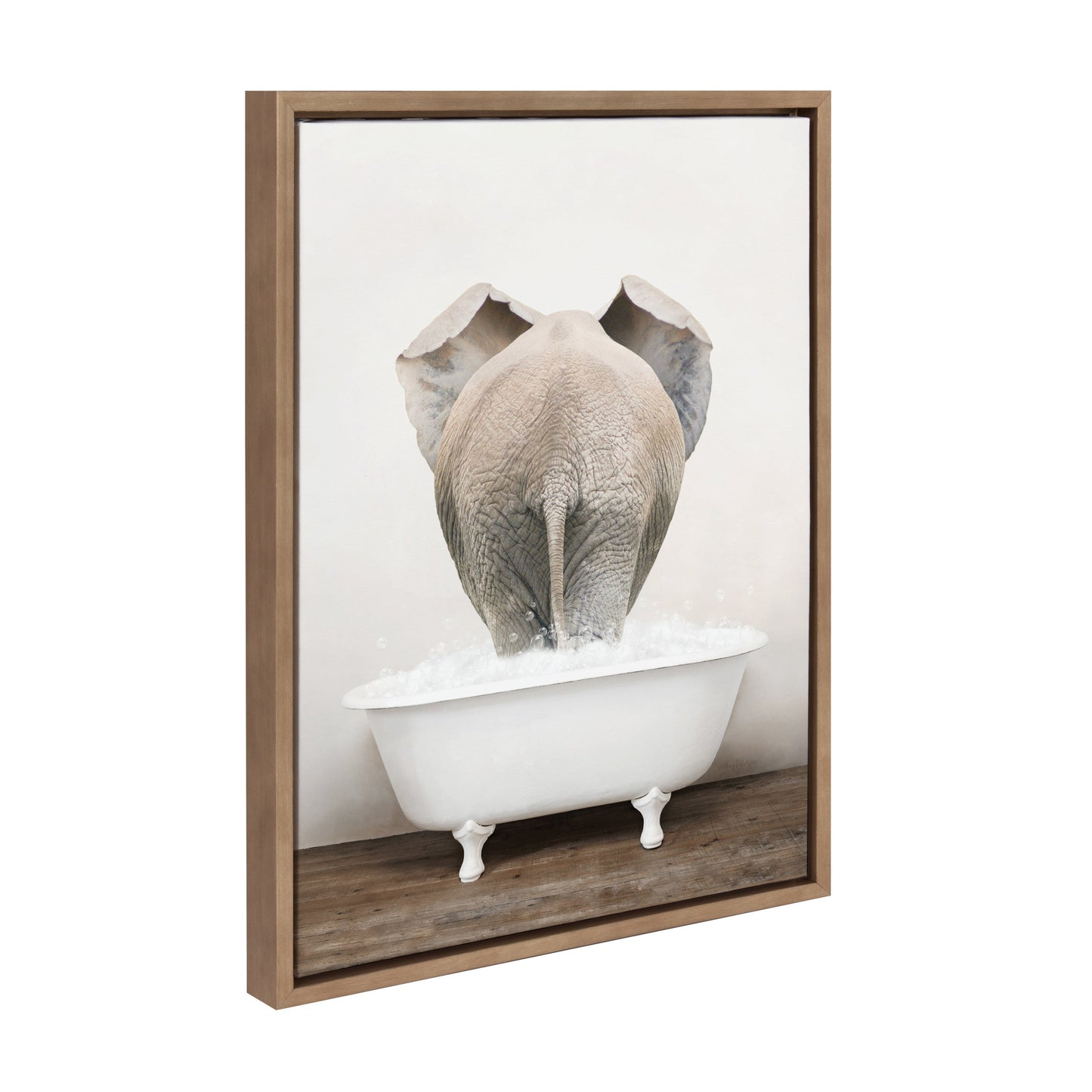 Elephant back in a rustic bath framed canvas wall art for a bathroom