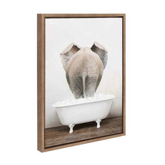 Elephant back in a rustic bath framed canvas wall art for a bathroom