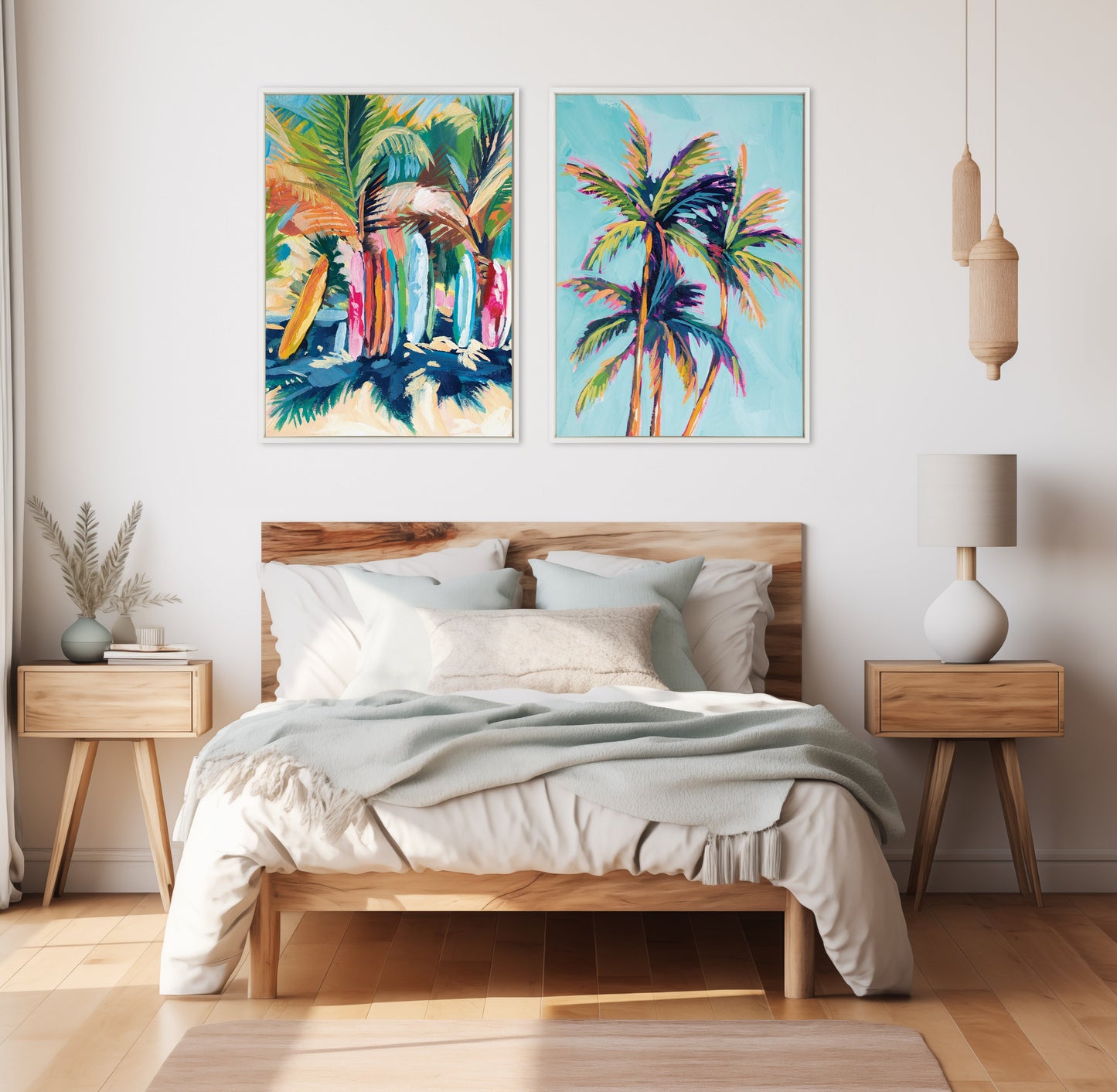 Surf and Sand Tropical Palms Framed Canvas Wall Art Set