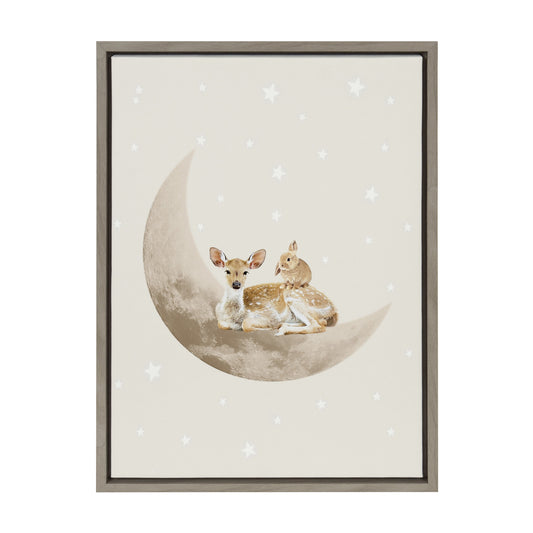 On the Moon Animals Canvas Wall Art