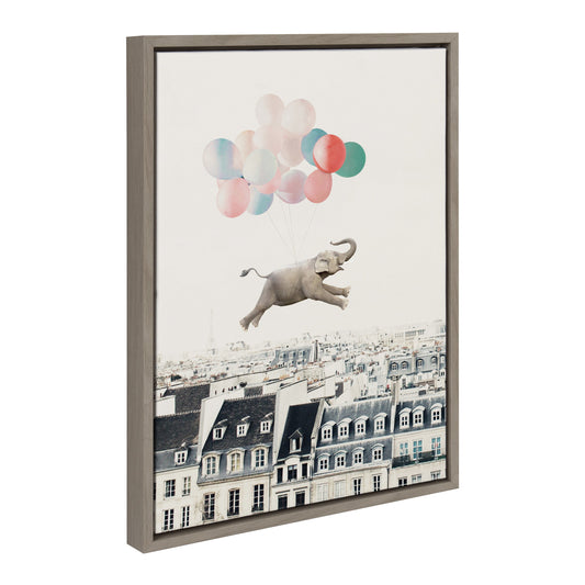 Happy elephant in Paris framed canvas wall art