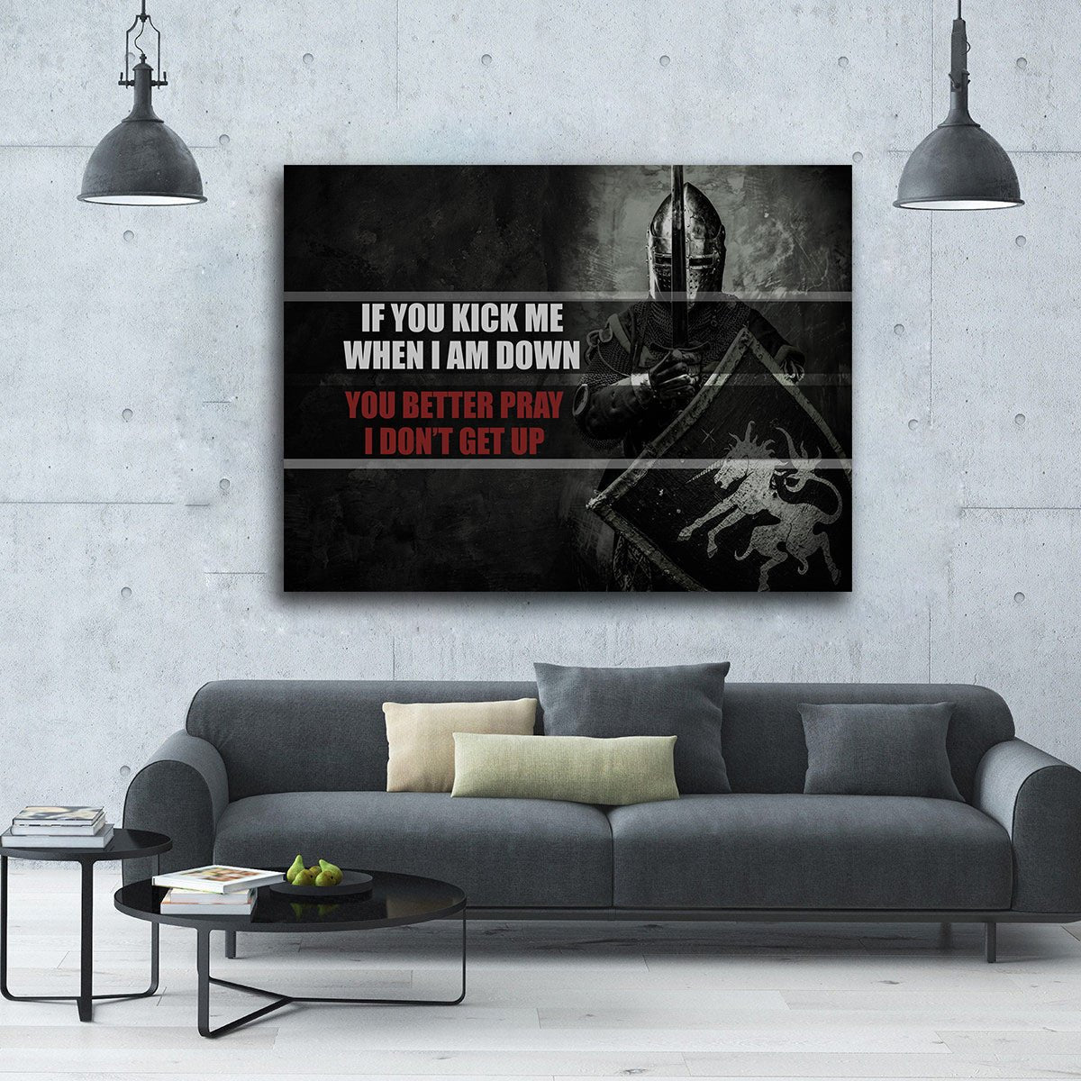 Medieval knight motivational quote canvas wall art framed decor
