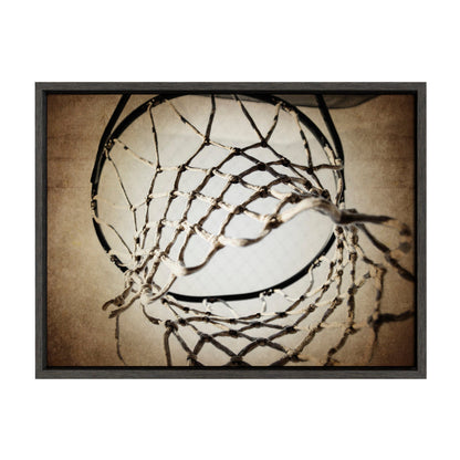 Vintage basketball net framed canvas wall art in gray frame, easy to hang