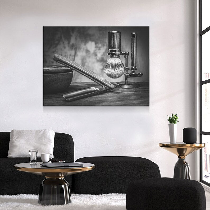 Barber Shop Black And White Canvas Wall Art