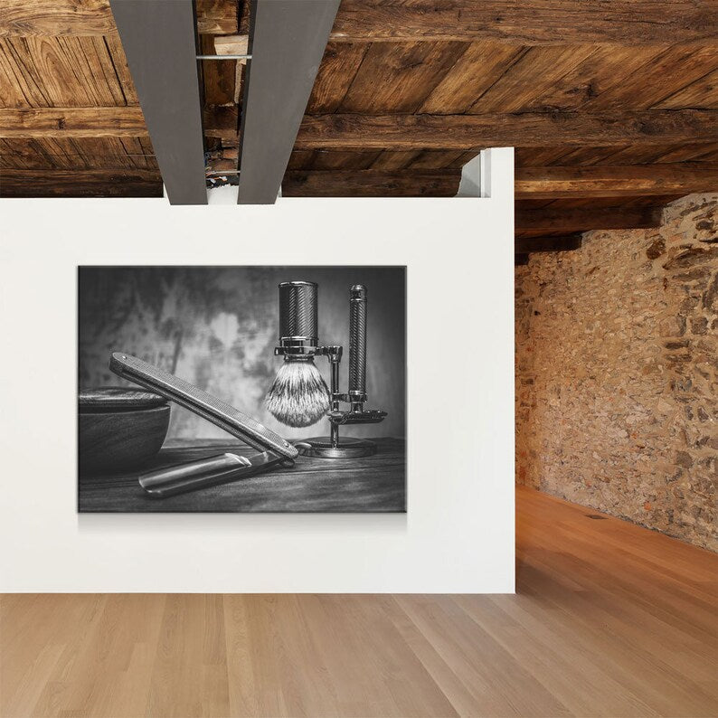 Barber Shop Black And White Canvas Wall Art