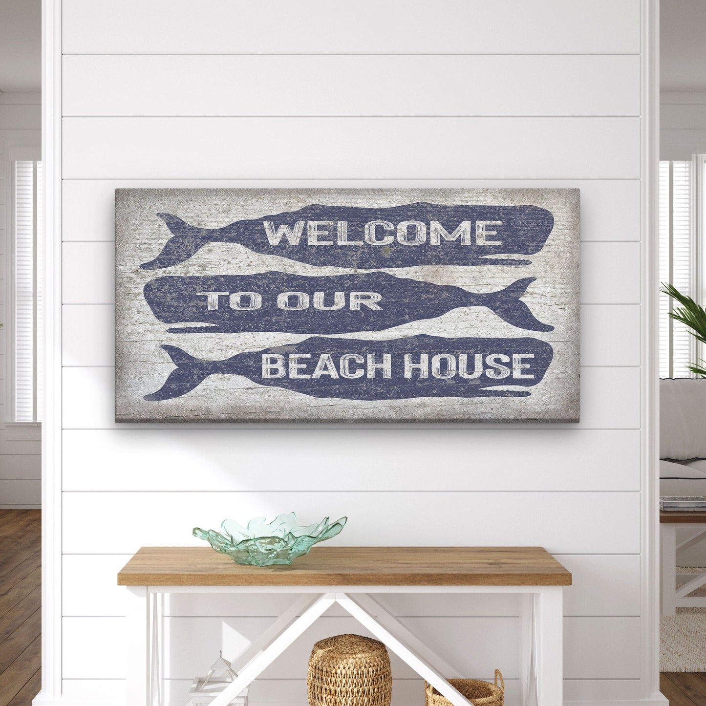 Personalized Whale Welcome Sign Coastal Canvas Wall Art