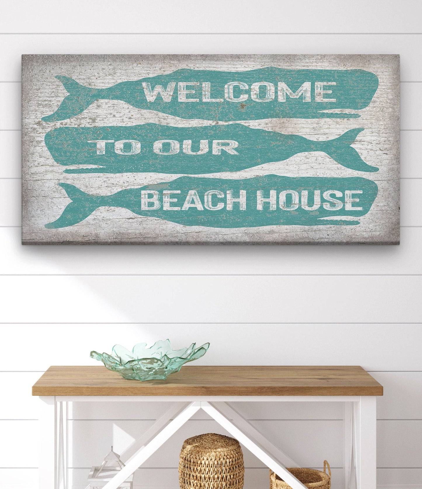 Personalized Whale Welcome Sign Coastal Canvas Wall Art