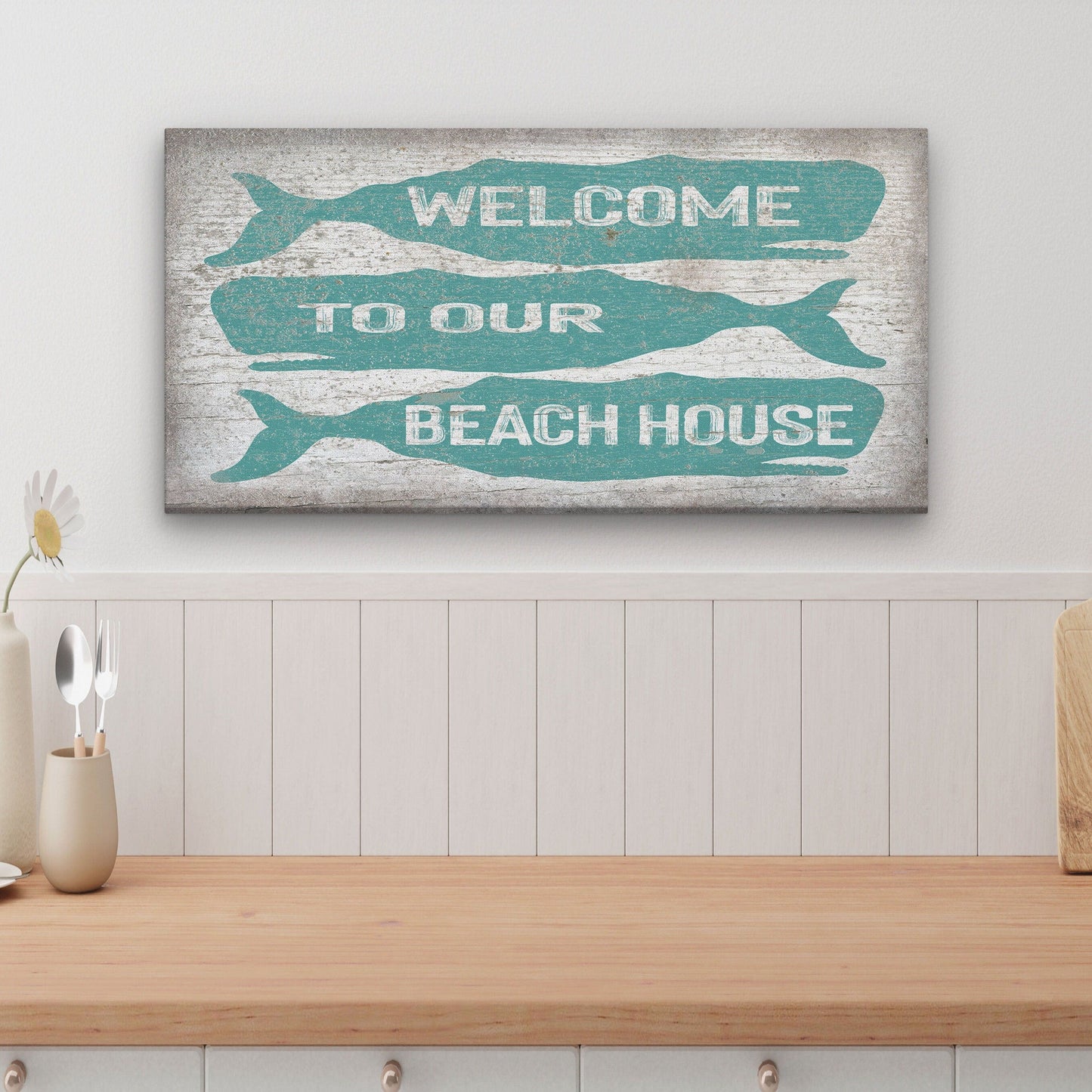 Personalized Whale Welcome Sign Coastal Canvas Wall Art