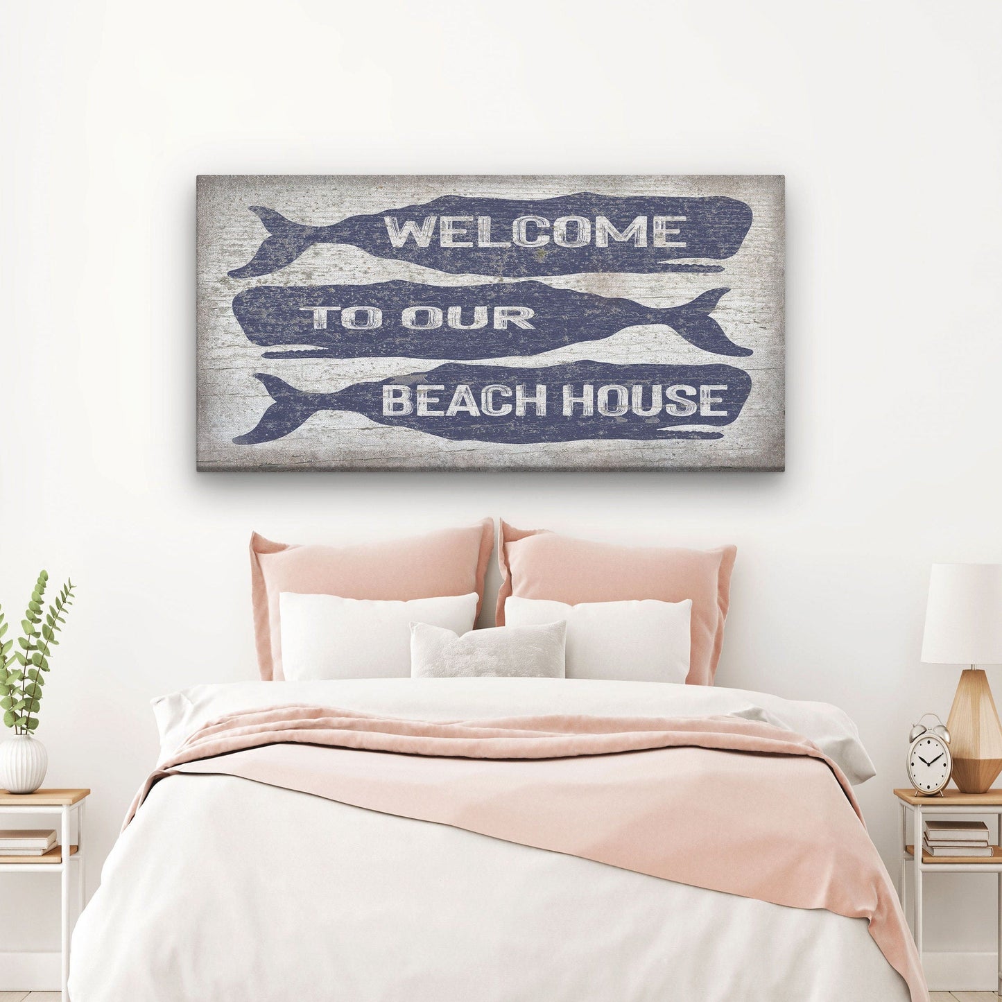 Personalized Whale Welcome Sign Coastal Canvas Wall Art