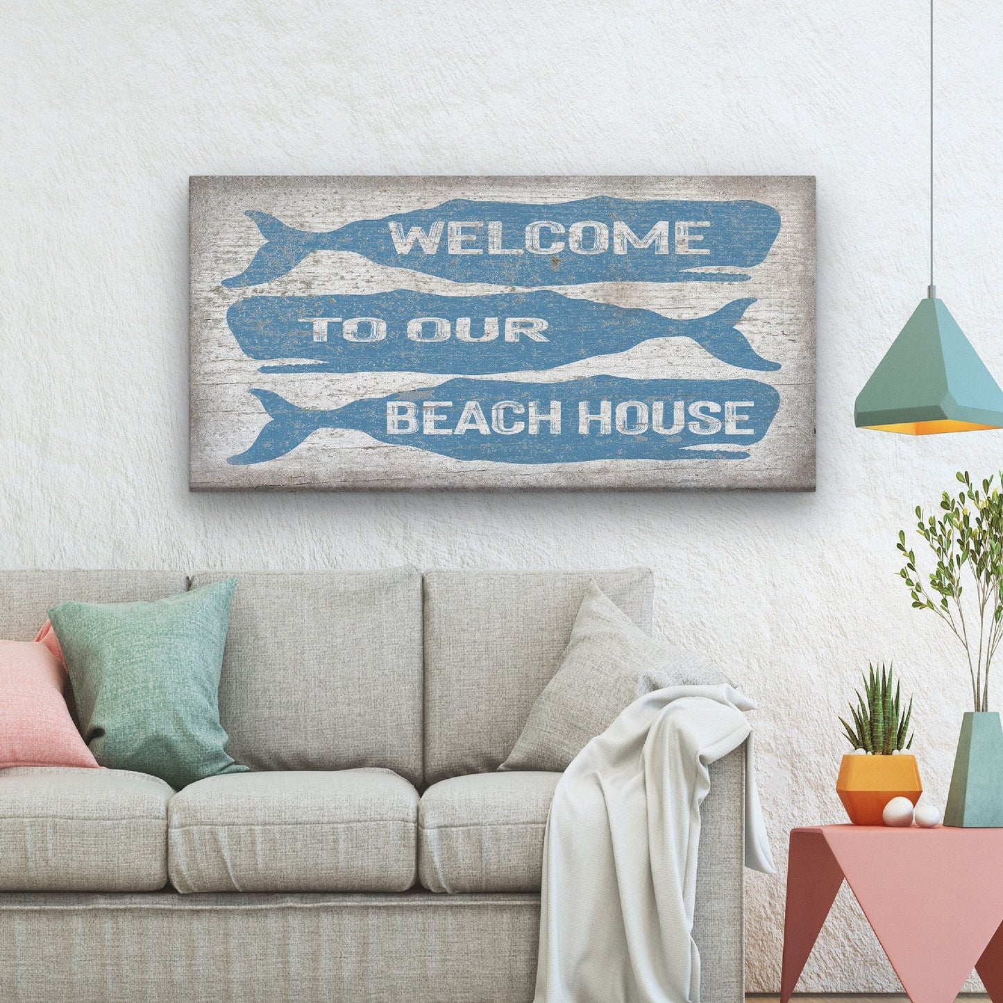 Personalized Whale Welcome Sign Coastal Canvas Wall Art