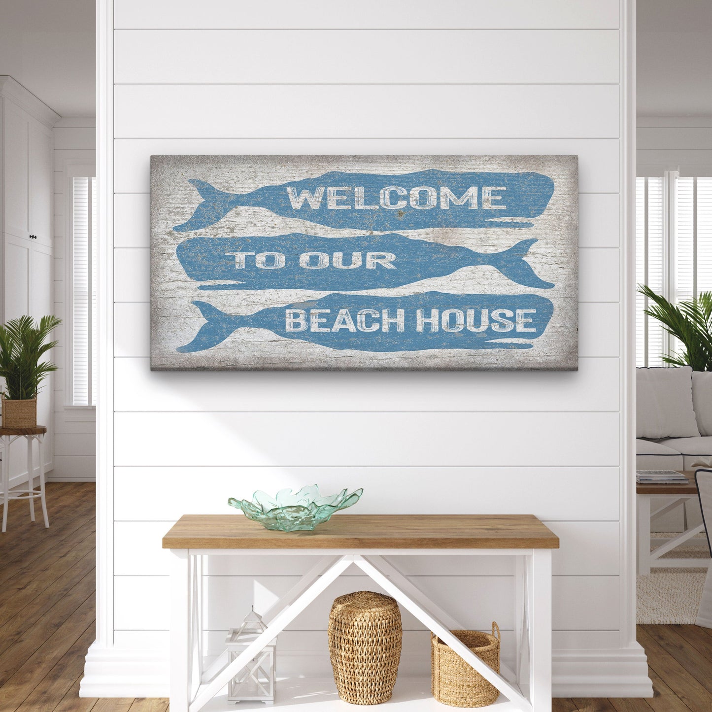 Personalized Whale Welcome Sign Coastal Canvas Wall Art
