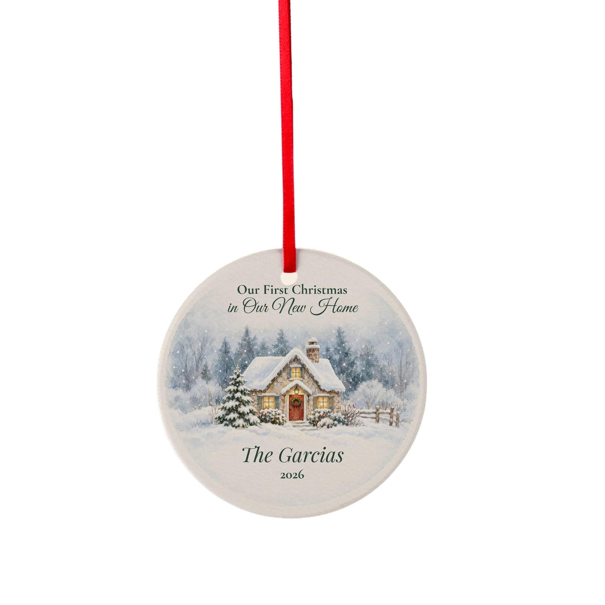 Ceramic ornament preview of the New Home Ornament on a plain background