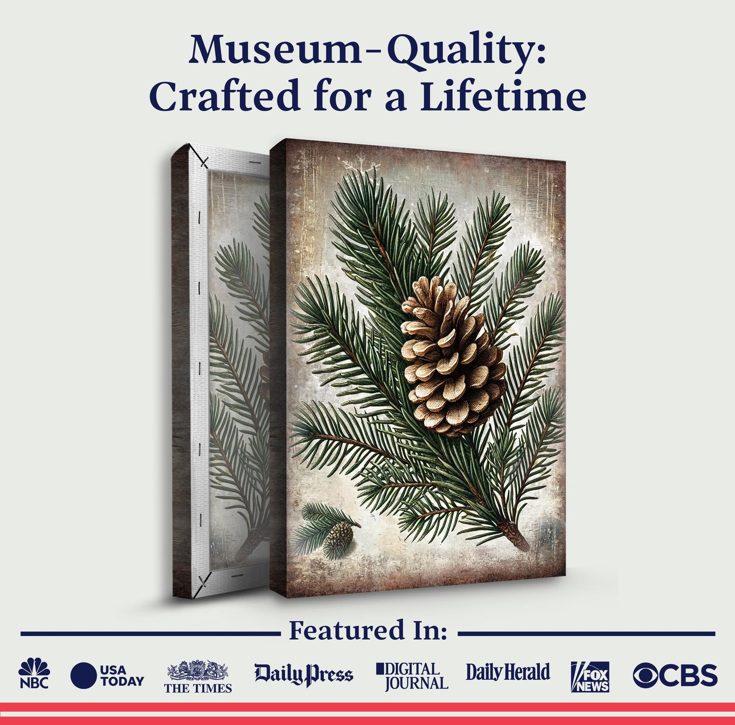 Vintage Winter Pine Cone Canvas Wall Art