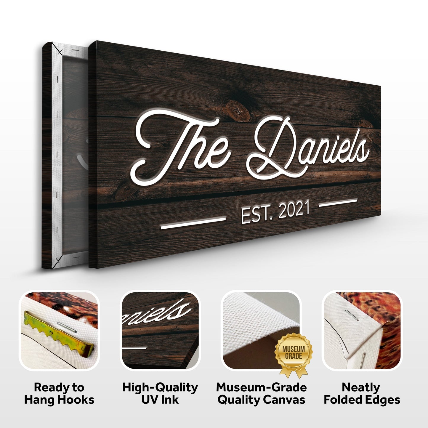 Personalized Wood-Look Family Name Canvas Sign