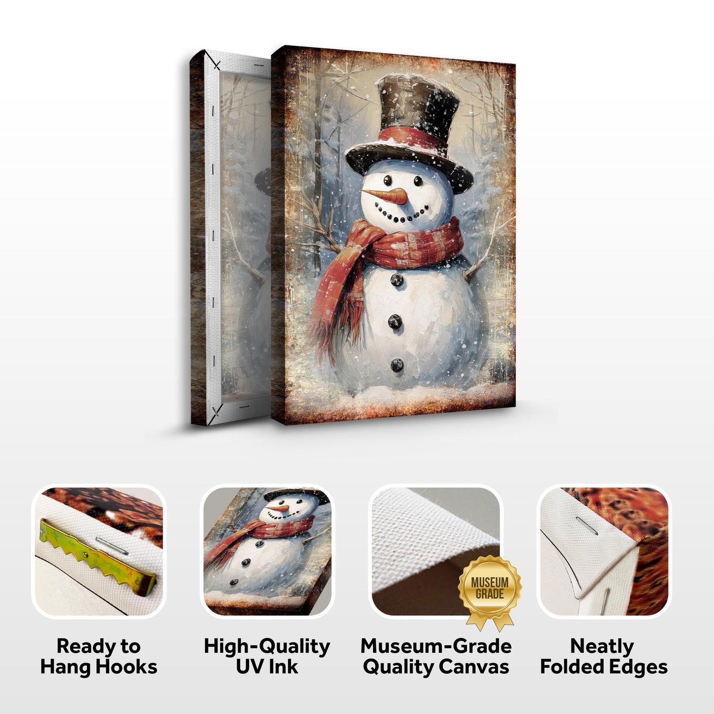 Vintage Snowman Christmas Canvas Wall Art