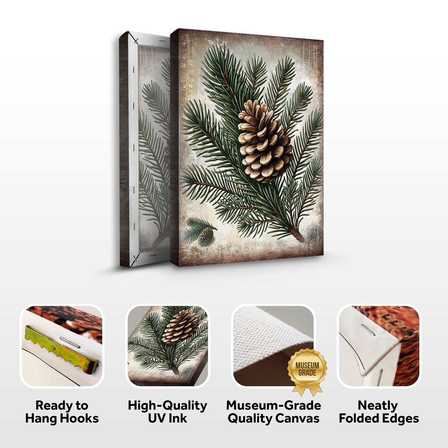 Vintage Winter Pine Cone Canvas Wall Art