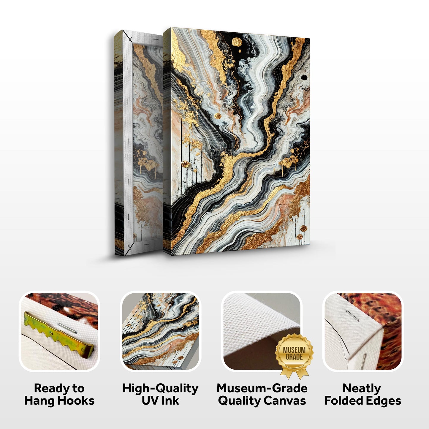 Marble Effect Abstract Canvas Wall Art — Gold