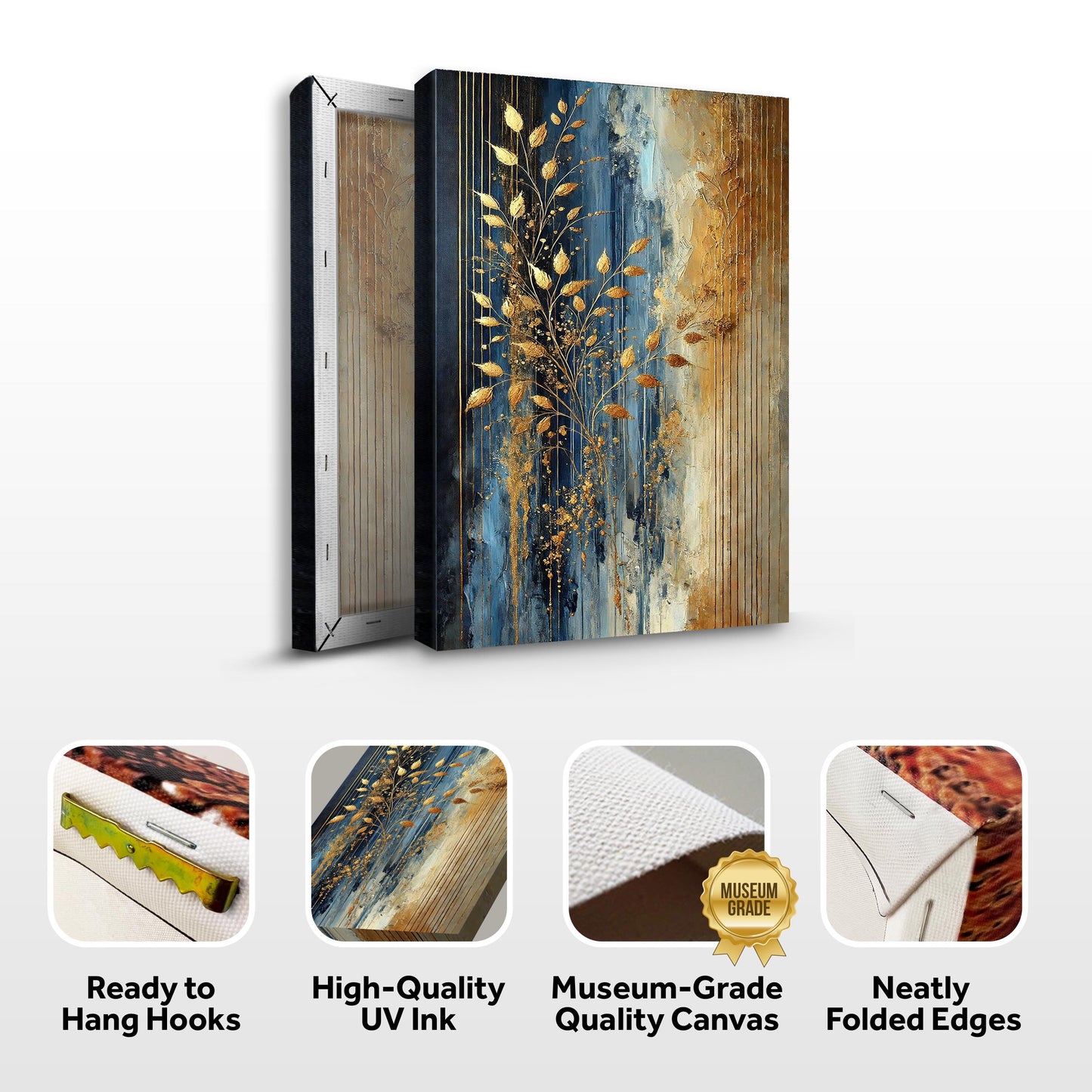 Gold Leaves Canvas Wall Art — Navy & Gold