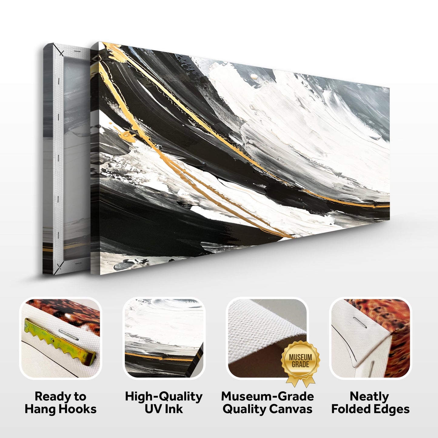 Abstract Shadows Canvas Wall Art — Gold & Black