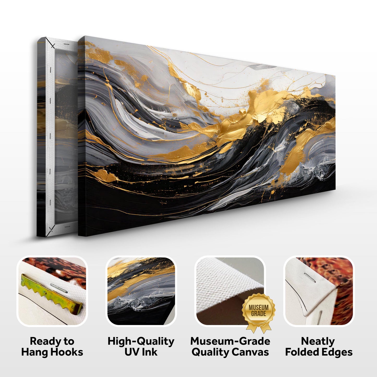 Abstract Shadows Canvas Wall Art — Gold & Black