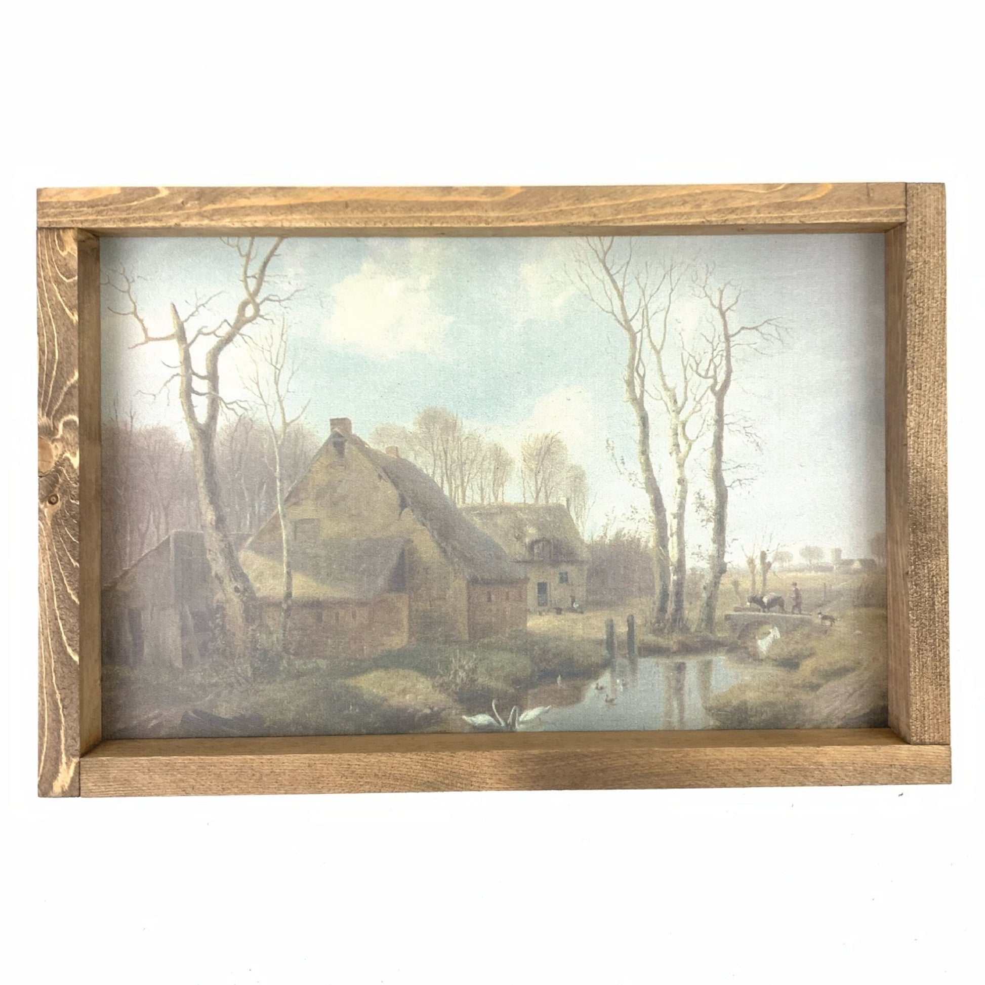 Farm with countrymen and animals framed wall art