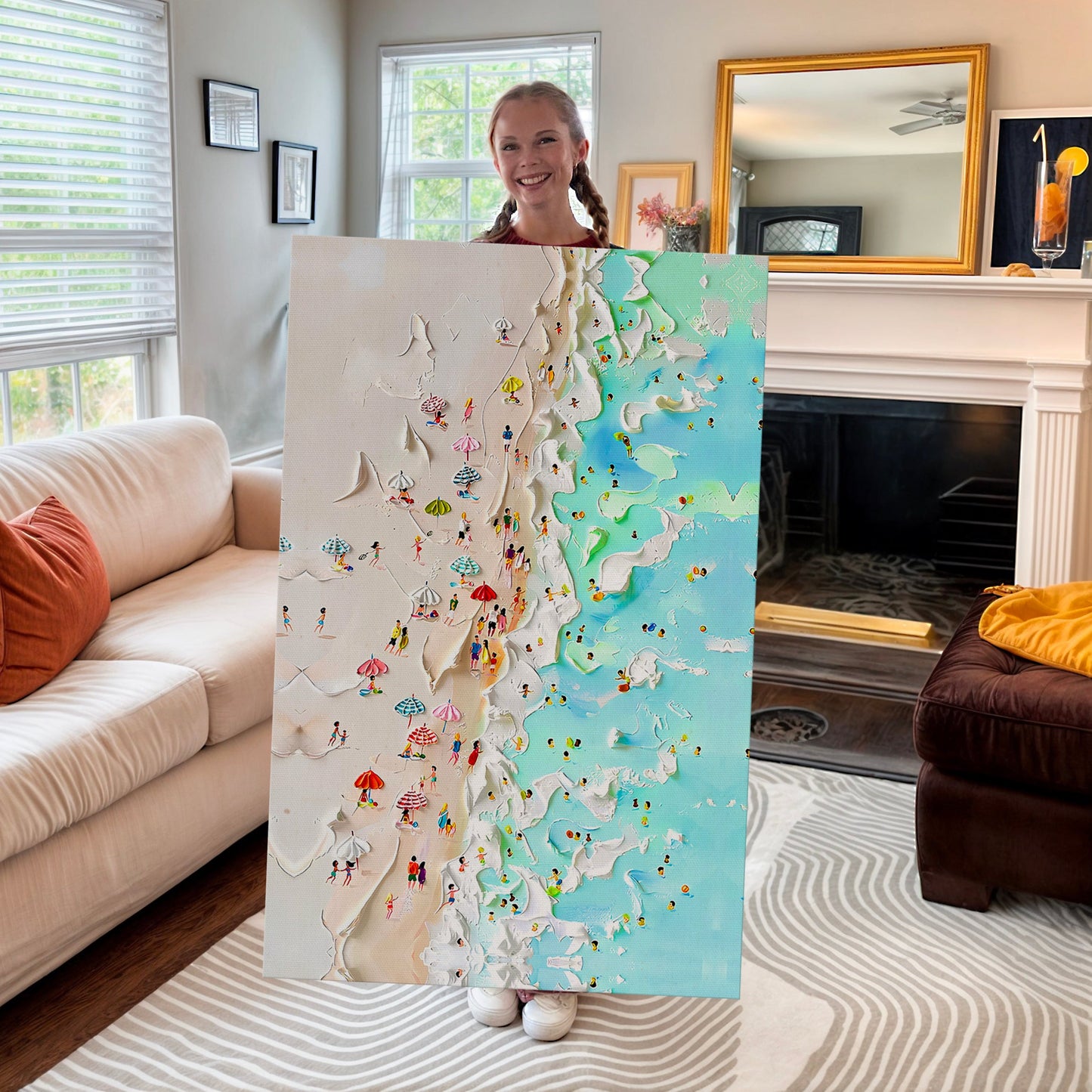 Serene beachfront coastal painting with ocean light — canvas wall art