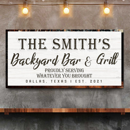 Backyard Bar and Grill Canvas Sign Rustic Charm