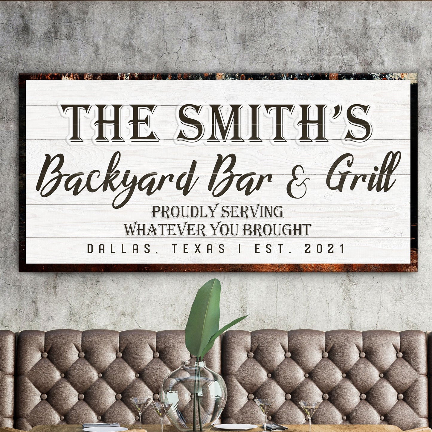 Backyard Bar and Grill Canvas Sign Rustic Charm