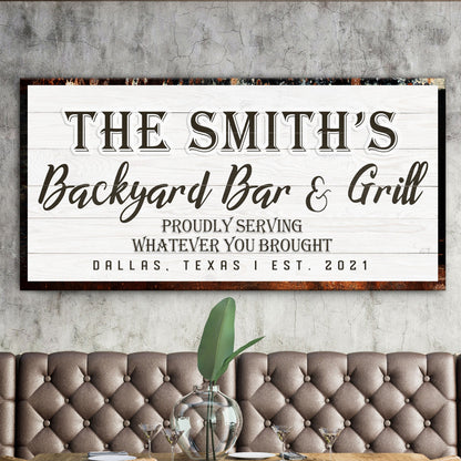 Backyard Bar and Grill Canvas Sign Rustic Charm