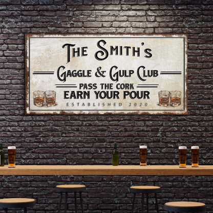 Gaggle and Gulp Club Bar Canvas Wall Art Sign