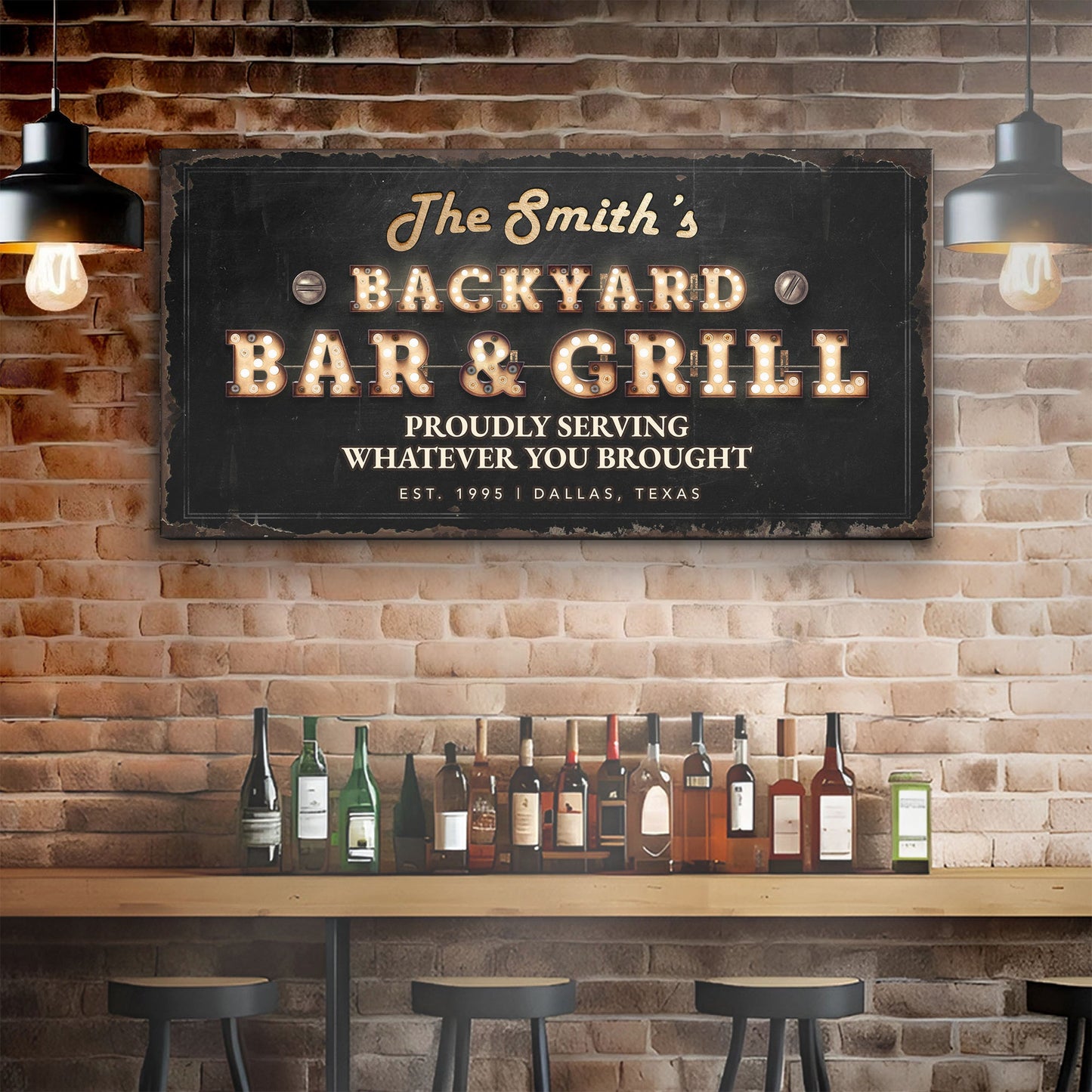 Backyard Bar and Grill Canvas Sign Outdoor Decor