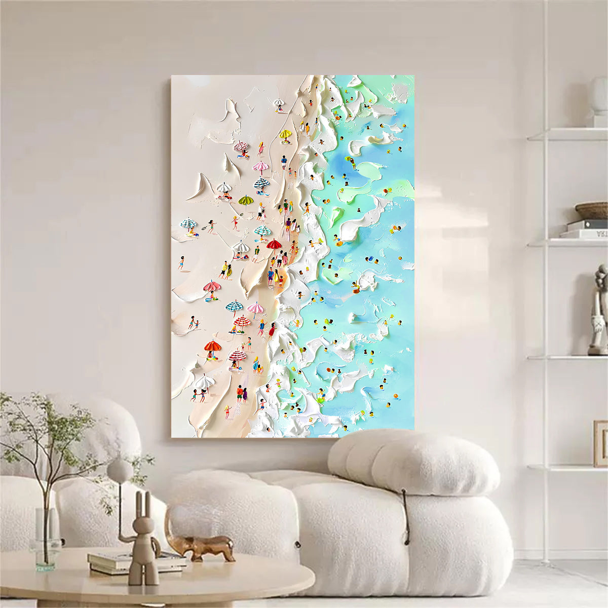 Tropical beachfront coastal painting with warm ocean tones — canvas wall art
